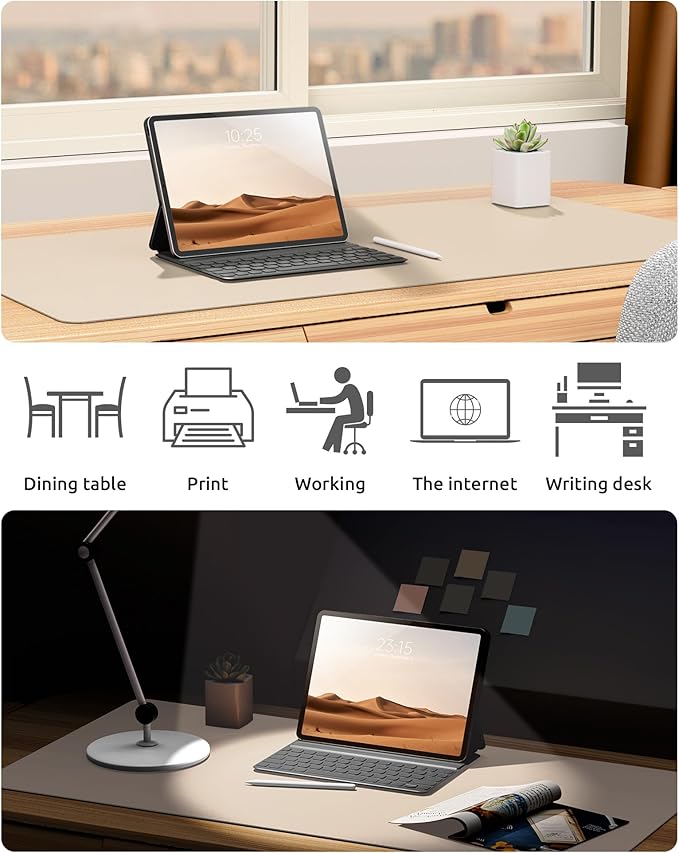 YSAGi Leather Desk Pad Protector, Large Mouse Pad, Non-Slip PU Leather Desk Blotter, Waterproof Writing Pad for Office and Home (31.5" x 15.8", Eggshell)