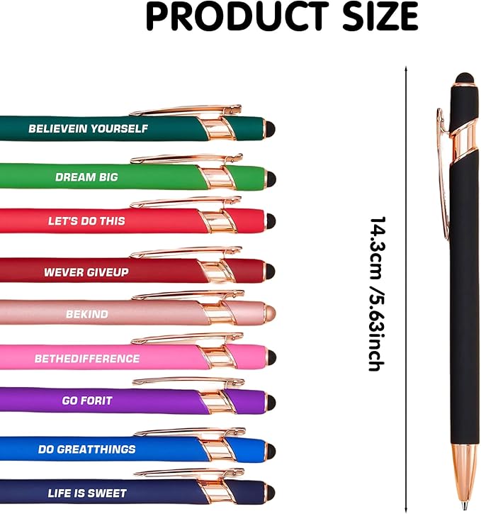 CRME 10pcs Funny Pens Ballpoint Set Black Ink Pen Body has Rubber Coating Writing Long-Term Without Stress Inspirational Fancy Pens Gifts for College Students