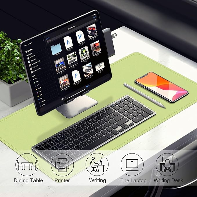 Leather & Suede Desk Pad Protector, Non-Slip Large Mouse Pad, Waterproof Desk Blotter Cover for Office & Home (Matcha Green, 23.6" x 13.7")