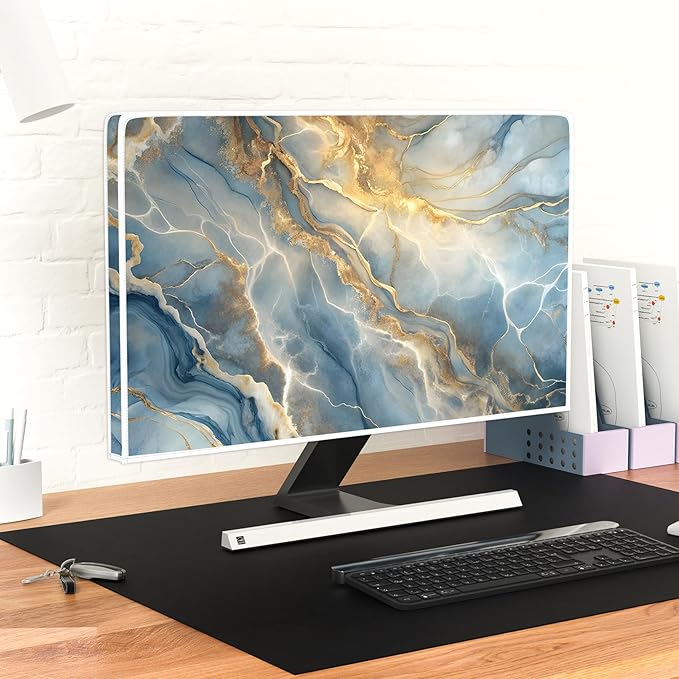 Baocicco Gold Blue Waterproof Screen TV Cover 32 Inch Modern Full Body Covers for Television Screen Panel Case TV Sleeve Compatible with Television LCD LED PC, Desktop and Home TV