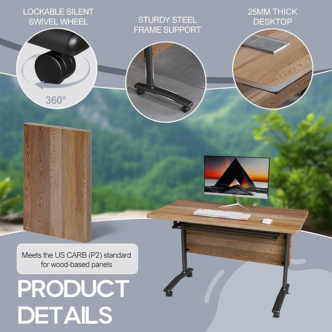 Folding Conference Table 4ft 5ft, Foldable Office Meeting Desk for 6 People, Multiple Sizes Colors Mobile Conference Room Table for Training Room School Business Furniture (4, White Walnut, 55in)