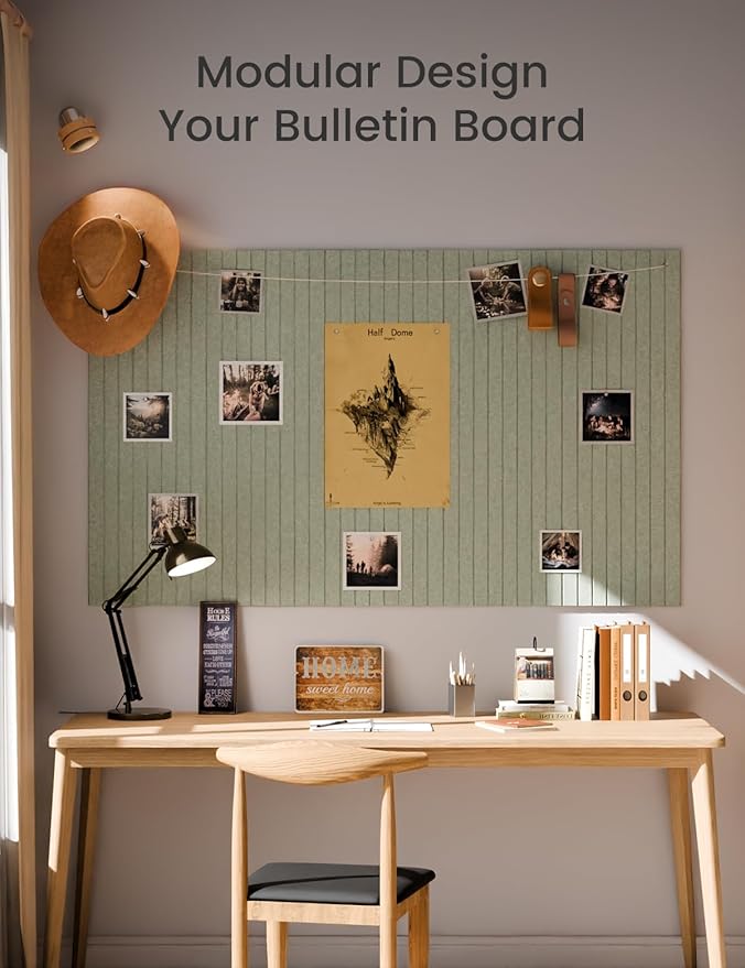 Fluxynara Large Felt Bulletin Board 48" x 36" Cork Board Alternative-12 Pack with 70 Safe Removable Adhesive Tabs, Cork Boards for Walls Cork Board for Home Office Classroom Pin Board (Sage)