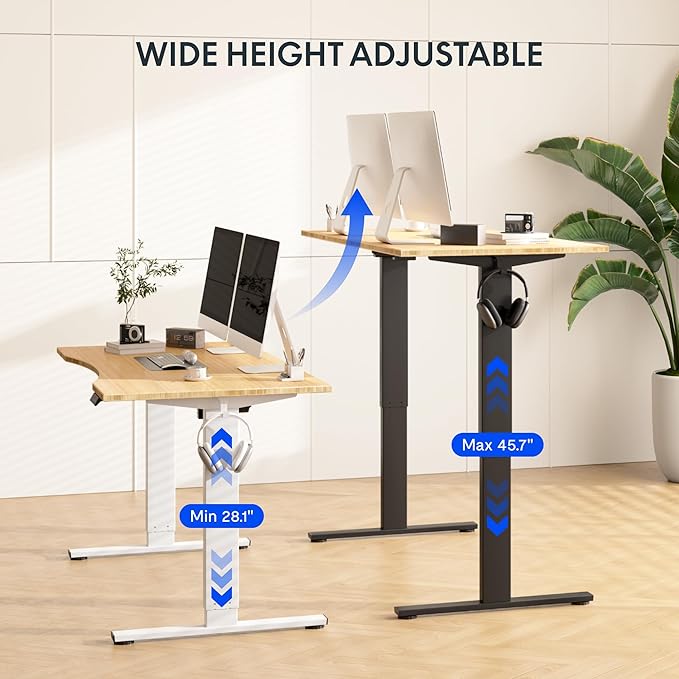 FLEXISPOT EN1 Bamboo Standing Desk, 48 x 24 Inches Whole-Piece Electric Height Adjustable Desk for Home Office (Silver Frame + Bamboo Curved Desktop, 2 Packages)