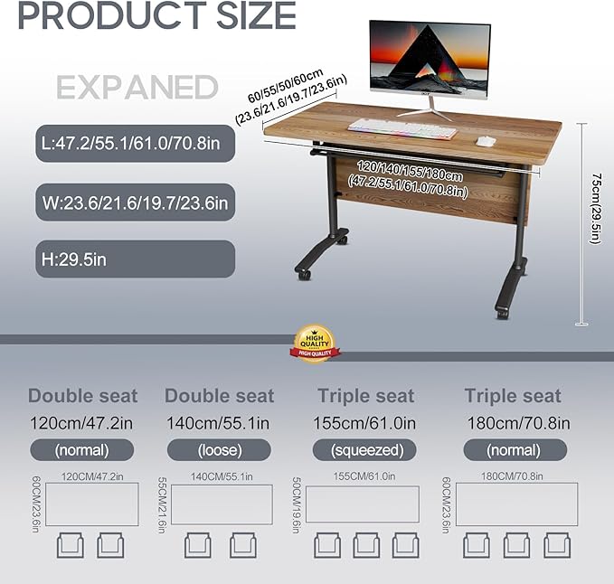 Folding Conference Table 4ft 5ft, Foldable Office Meeting Desk for 6 People, Multiple Sizes Colors Mobile Conference Room Table for Training Room School Business Furniture (6, White Walnut, 63in)