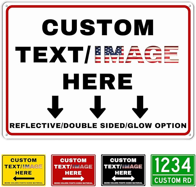 Custom Directional Arrow Sign Large, Glow in the Dark/Reflective Option, 18''x14'' Personalized Metal Address Plaque, Customize for Business Logo, Office, Home, Yard, Outdoor