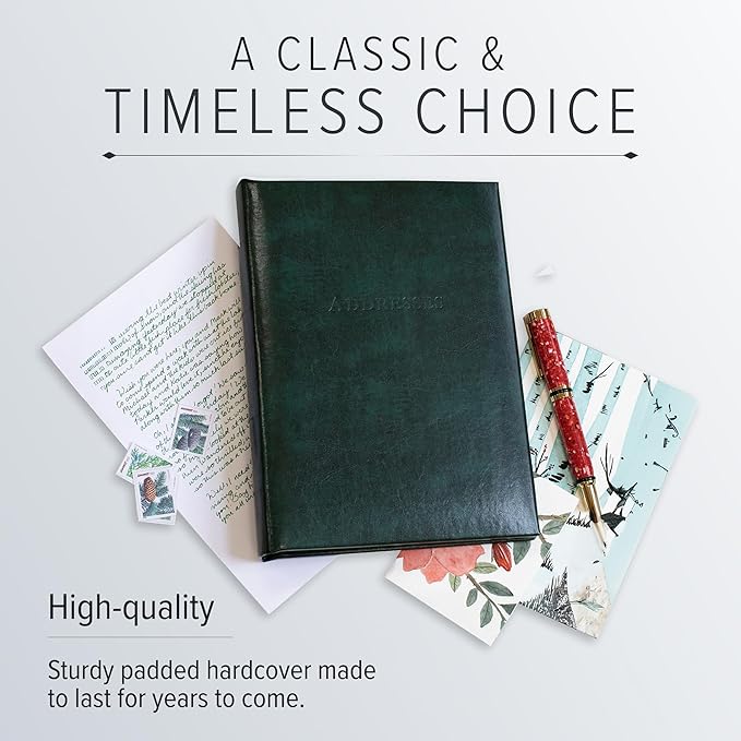 Gallery Leather Large Address Book with Alphabetical Tabs up to 480 Records, Leather Notebook Hardcover, Telephone and Address Books - 9x7", Desk Address, Acadia Cactus