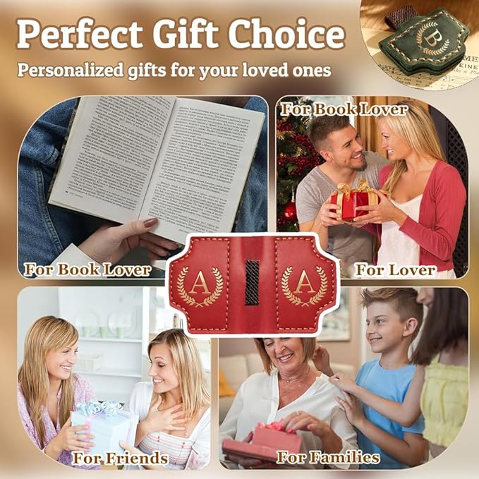 Personalized Bygone Mark Bookmark with Pen Holder, Leather Magnetic Bookmark 26 Letters,Gifts for Book Lovers, Readers, Leather Book Marks for Men Women (Brown, S)