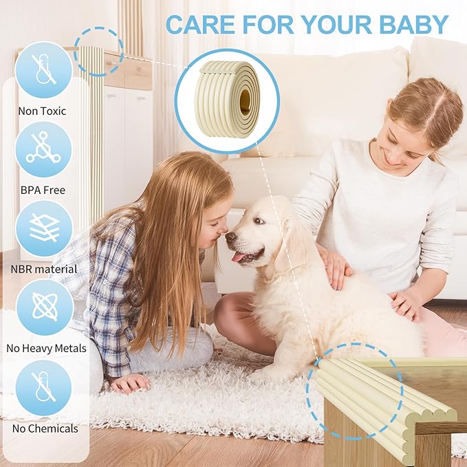 Edge Protector,Baby Proofing Baby Edge Protector Strip Safety,Soft Rubber Foam Padding,Edge Corner Guards Protector Corner Edge Bumpers for Furniture (Black, 16.4Ft x 3.93" W x 0.4" Th)