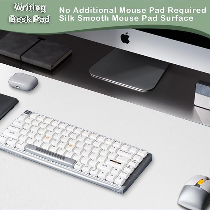 Boutilon Leather Desk Pad Protector,Non-Slip Mouse Pad,Laptop Desk Pad,Office Mouse Mat,Waterproof Leather Desk Blotter,Desk Writing Pad for Office and Home (M-White,30"x14")