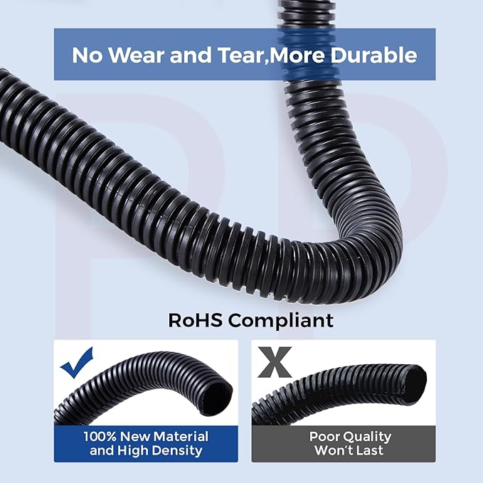 Wire Loom 3/8 inch 10ft, YCLYC Split Loom, Outdoor Cord Protector, Flexible Wire Conduit Automotive, Wire Protector Tubing, Black