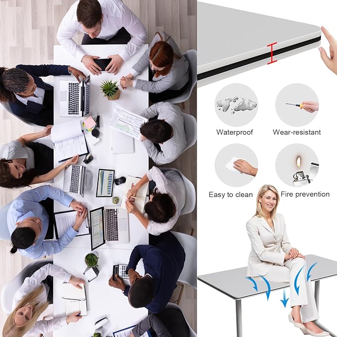 Conference Table Flip Top Mobile Conference Room Tables,Folding Conference Table with Wheels,Large Meeting Training Seminar Table Saving Space for Office Classroom (4, White, 55.1'')