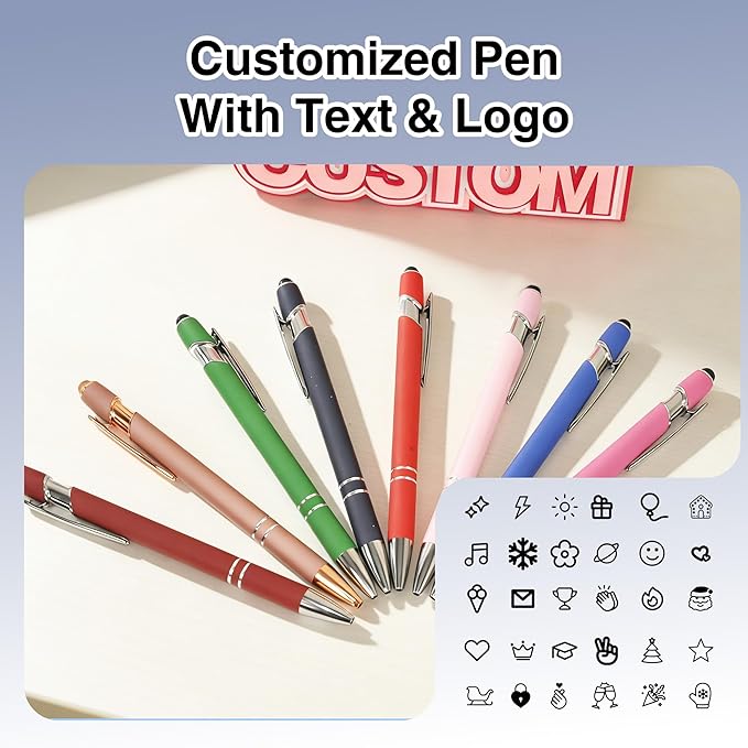 CRME Custom Pens Personalized Pen in Bulk Customized Pens Engraved Grip Retractable Ballpoint Pen with Name Text Logo 2-in-1 Stylus Pens for Touch Screens Ideal for Birthday,Party,Wedding Black Ink
