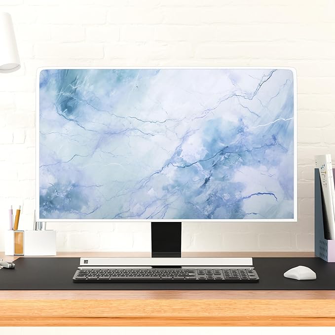 Baocicco Fashion Haze Blue Marble Screen TV Cover Cover 45, 46, 47, 48 Inch Waterproof Full Body Covers for TV Display Screen Weatherproof Television Sleeve Compatible with Television LED LCD OLED TV