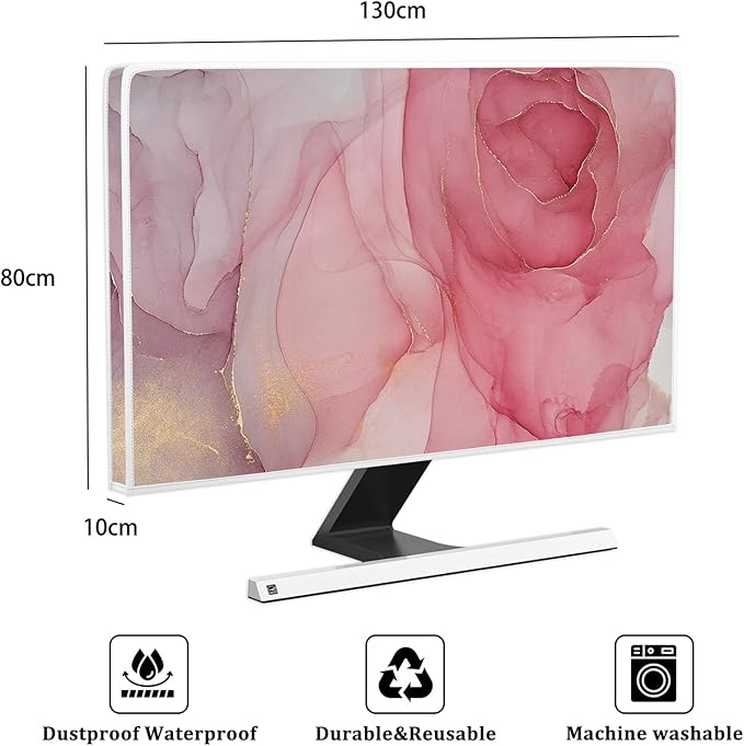 Baocicco Abstract Waterproof Television Cover with Pink Marble Design 55 Inch Full Body Cover for TV Screen Weatherproof Dust-Proof TV Screen Covers Sleeve Compatible with LED OLED Desktop