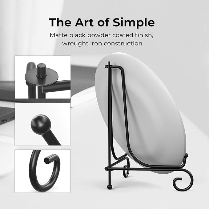 TR-LIFE 4 Pack Plate Stands for Display - 10 Inch Plate Holder Display Stand + Metal Easel Stand for Picture Frame, Decorative Plates, Book, Photo, Collectibles (4 Pack)