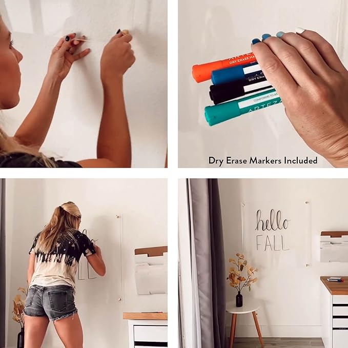 Acrylic Dry Erase Board for Wall with Stylish Border - Shipped Next Day, Made in USA, Non-Magnetic Whiteboard, Wall Mounted Board, Easy to Clean (Clear - 11x14)