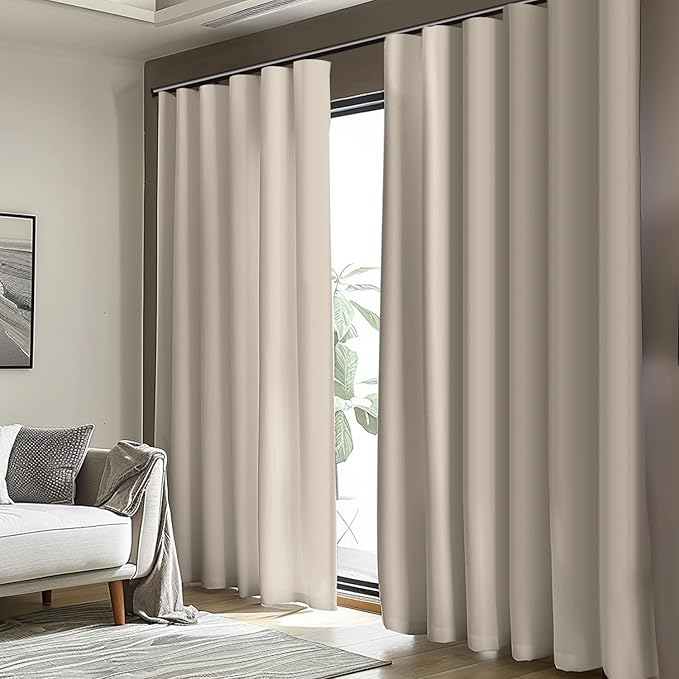 Cbsroro Room Divider Blackout Curtain Track Curtains Wall Dividers Panels Screen for Living Rooms Bedroom Office Privacy Partition Separation, W100 × L84 Inch,1 Panel, Beige