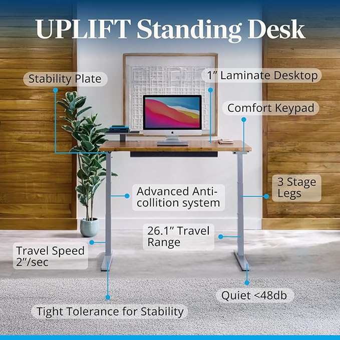 UPLIFTDESK V3 2-Leg Black Laminate Wood Standing Desk – Adjustable Height, Advanced 1-Touch Memory Keypad, Under Desk Cable Management, Wire Grommets & Rocker Board (Black C-Frame, 60 x 30 inch)