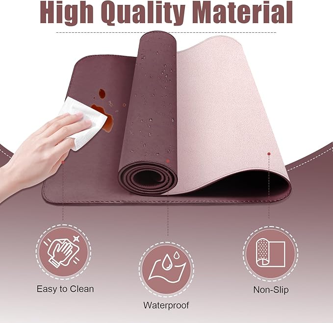 Desk Pad Protector, Leather & Suede Desk Mat, Non-Slip Desk Pad Mat, Large Mouse Pad, Waterproof Desk Blotter Mat, Desk Cover for Office, Home (Dark Purple, 23.6" x 13.7")