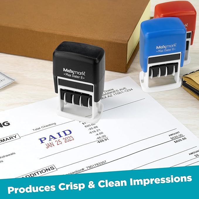 MaxMark Self-Inking Rubber Date Office Stamp with Received Phrase & Date - Blue Ink (Max Dater II), 12-Year Band