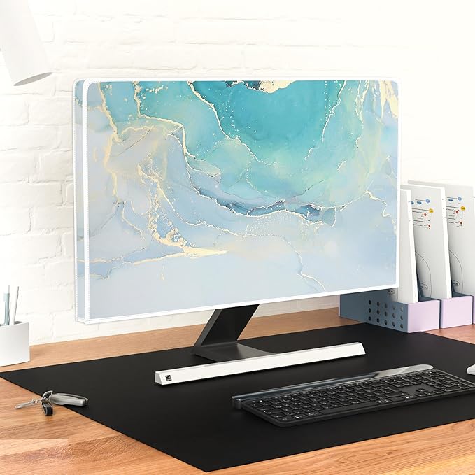 Baocicco Blue Green Marble TV Display Screen Cover 75 Inch Creative Anti-Static Dustproof Monitor Accessories Laptop LCD Cover Modern Screen Television Decoration for LED LCD OLED TVs
