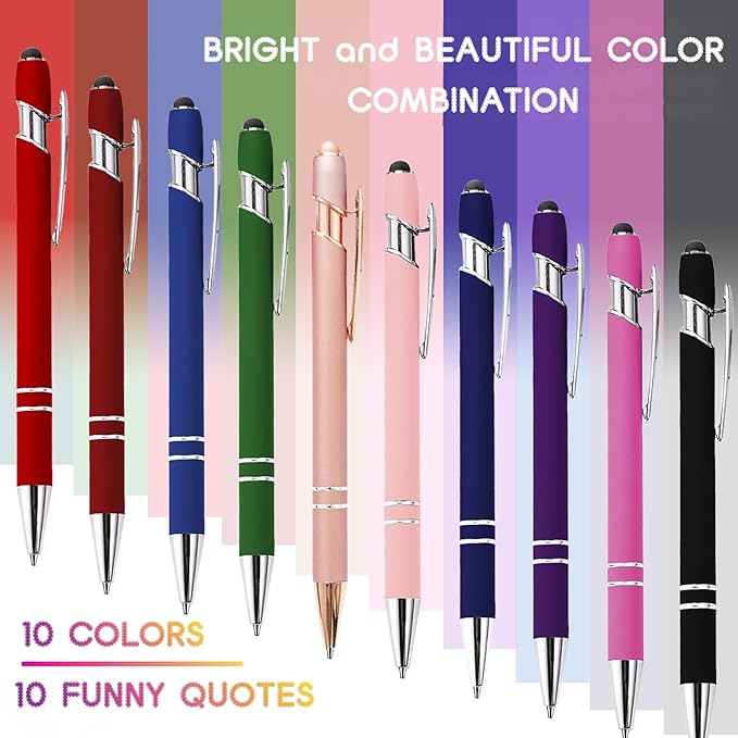 CRME 10pcs Inspirational Retractable Pen Funny School Supplies Pink Pens Black Ink 1mm Pen Smooth Writing Give Up Anxiety Pens Positive Gifts for Women Novelty Gifts for College Students and Girl