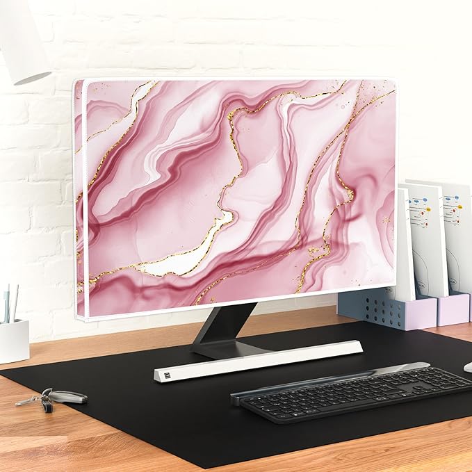 Baocicco Gold Pink Marble Waterproof TV Display Screen Cover 55 Inch TV Accessories Laptop TVs LCD Screen Decoration for Tablet Anti-Static Dustproof Protective for Home Office