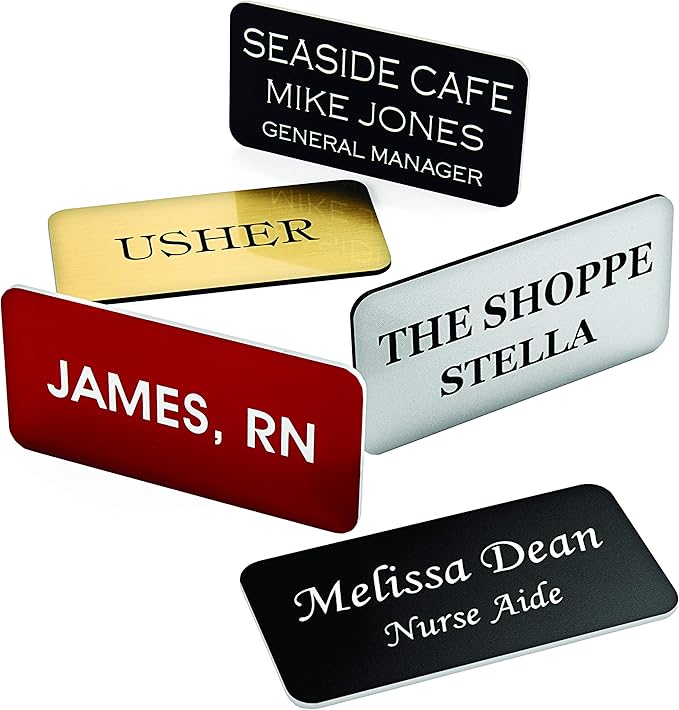 Custom Engraved Name Tag Badges – Personalized Identification with Pin or Magnetic Backing, 1 Inch x 3 Inches, Red/White