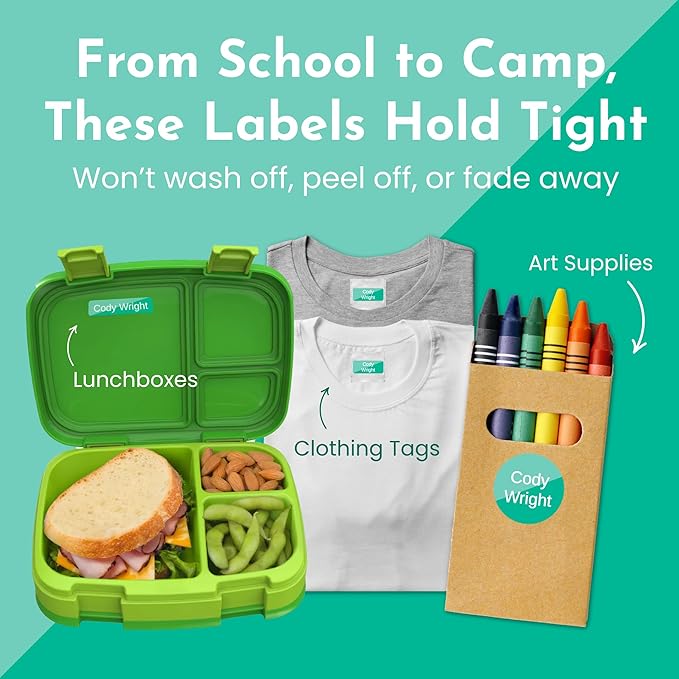 Name Bubbles - Basic Daycare Name Stickers for Kids (144 Count) - Personalized Waterproof Name Labels for School Supplies, Clothing Tags, Baby Bottles, All Ages - Washable Stick-On Labels (Simple)
