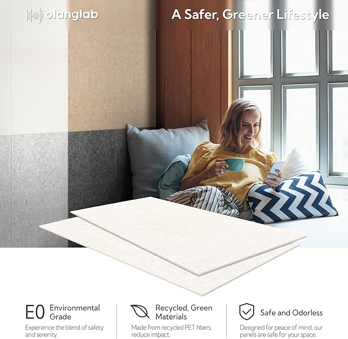 Olanglab Acoustic Wall Panels 10 Pack, 48 x 24 per Acoustic Panels Sound Absorbing, Sound Panels for Home Studio and Office, Plain Light Beige