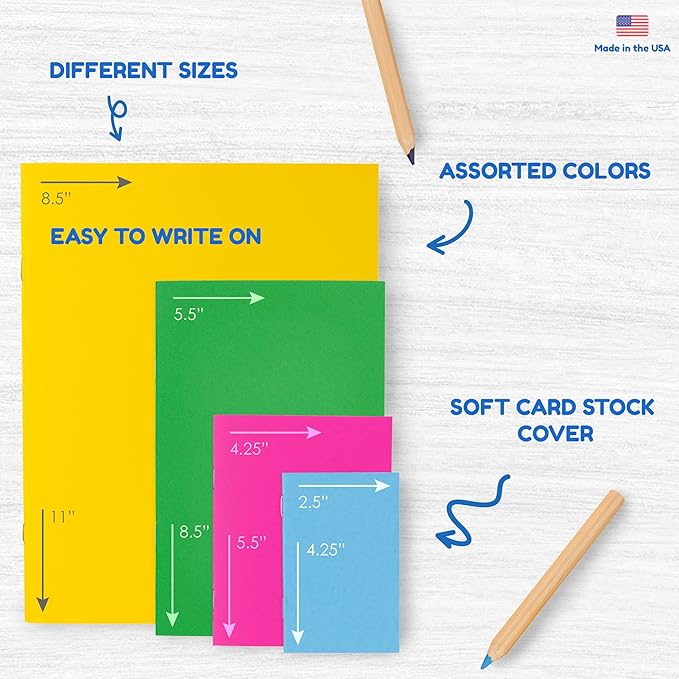 Hygloss Blank Books - Bulk 20 Pack – 5.5" x 8.5" A5 Assorted Colors – Paperback Blank Books for Kids to Write Stories, Doodle Art – Plain Drawing Sketchbook, Unlined Journal, Notebook Without Lines