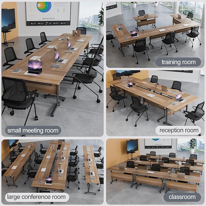 Folding Conference Table 4ft 5ft, Foldable Office Meeting Desk for 6 People, Multiple Sizes Colors Mobile Conference Room Table for Training Room School Business Furniture (4, White Walnut, 63in)