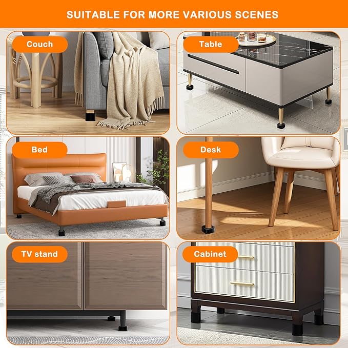 shouwuhho 24 Pack Furniture Risers Adjustable Bed Risers Heavy Duty Lifts Height 1", Square Stackable Bed Risers 1, 2 or 3 Inch for Desk Leg Table Couch Sofa Chair Bed Frame Legs Dorm, Black