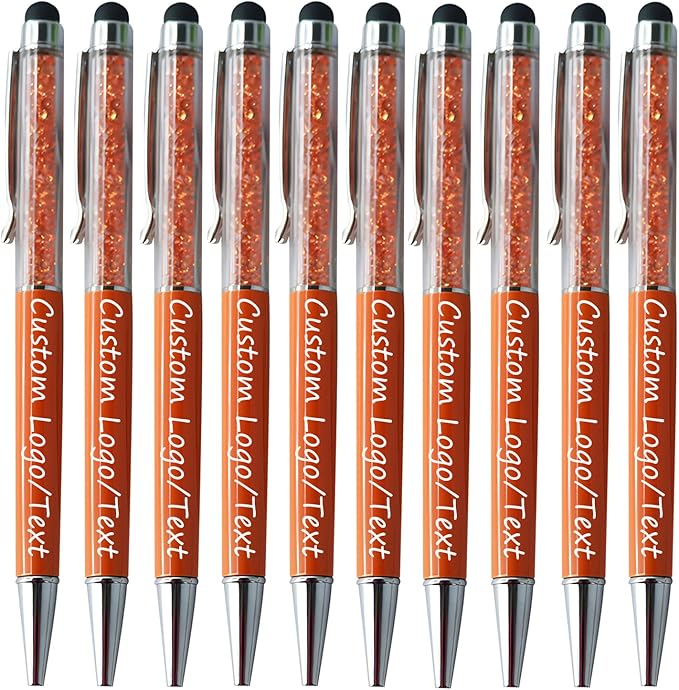 Yucold Customized Pens with Name/Logo - Touch Screen Stylus Ballpoint Pen, Perfect for Weddings, Business & Personalized Gifts (Orange,100)