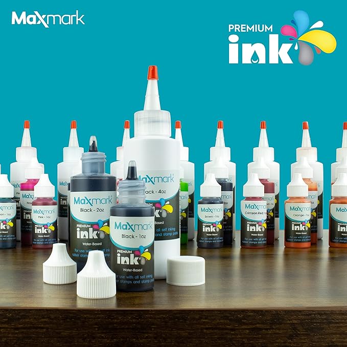 MaxMark Premium Refill Ink with Control Tip Bottle for Self-Inking Stamps, Black Color - 1 oz.