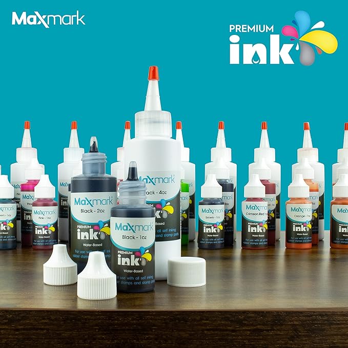 MaxMark Premium Refill Ink with Control Tip Bottle for Self-Inking Stamps, Black Color - 2 oz.