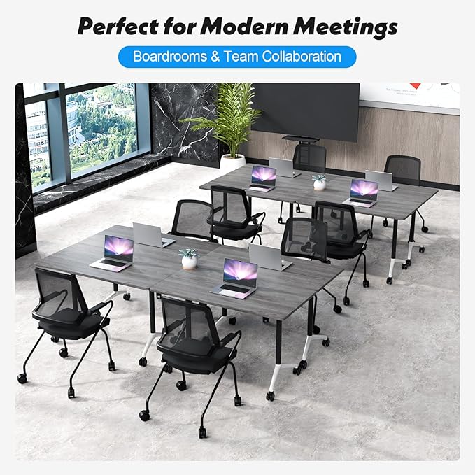 Goakwwuz Conference Room Table, Folding Conference Tables,Thicken Grey Tabletop,Flip Top Wooden Seminar Meeting Room Table for Conference Room Offices (8, Grey, 61.0“)