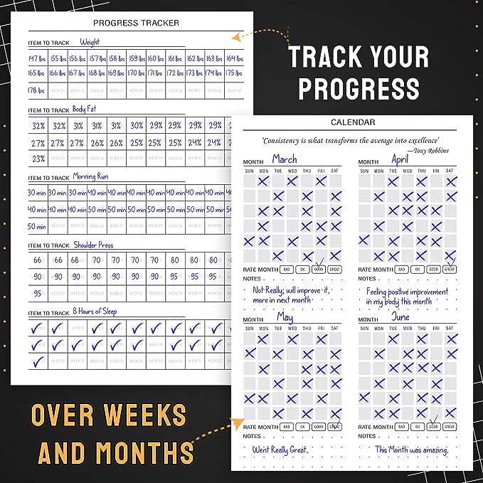 Nextnoid Hardcover Fitness Planner Workout Journal for Women & Men - Undated A5 Sturdy Workout Notebook to Track Gym & Home Workouts - Green Separately Packaged 2 Pieces
