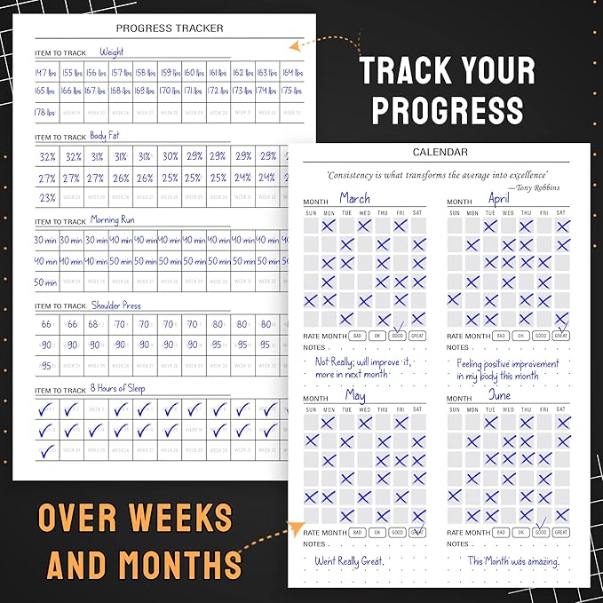 Nextnoid Hardcover Fitness Planner Workout Journal for Women & Men - Undated A5 Sturdy Fitness Log Book to Track Gym & Home Workouts - Pink Separately Packaged 2 Pieces