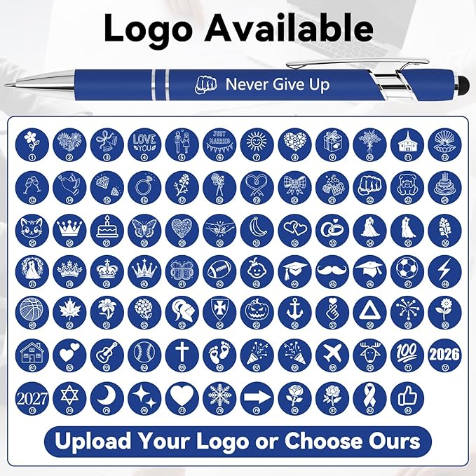 WYPAS Bulk Custom Pens - Personalized with Name, Engraved Text/Logo - Stylus Tip, Black Ink - Options for Corporate Gatherings, Events & Promotions (Multicolor)