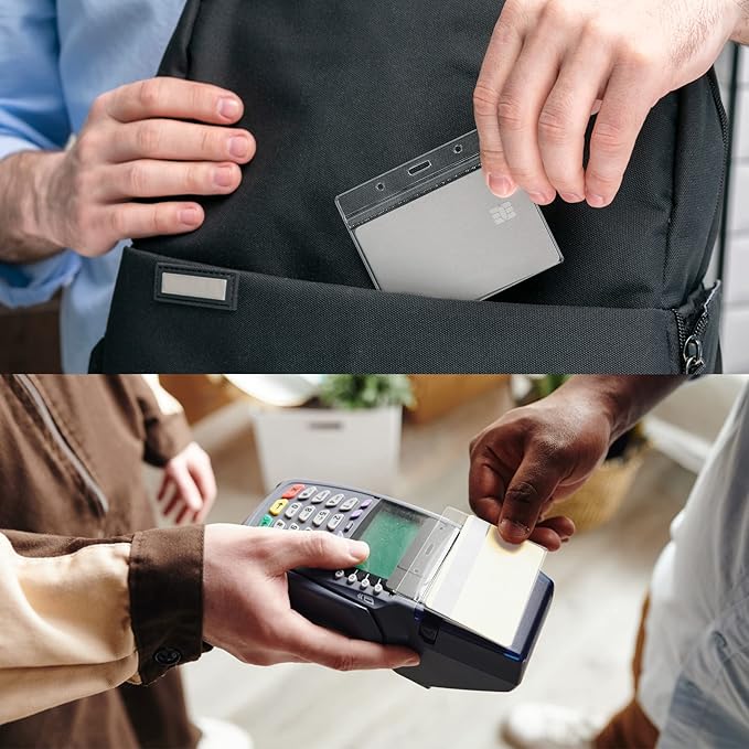 4x3 Inches Horizontal Badge Holder, Clear ID Card Holder with Waterproof Resealable Zip Type Protector, Badge Sleeve Fits Name Tag Holder/RFID/Proximity/Credit Card (200pcs-Horizontal)