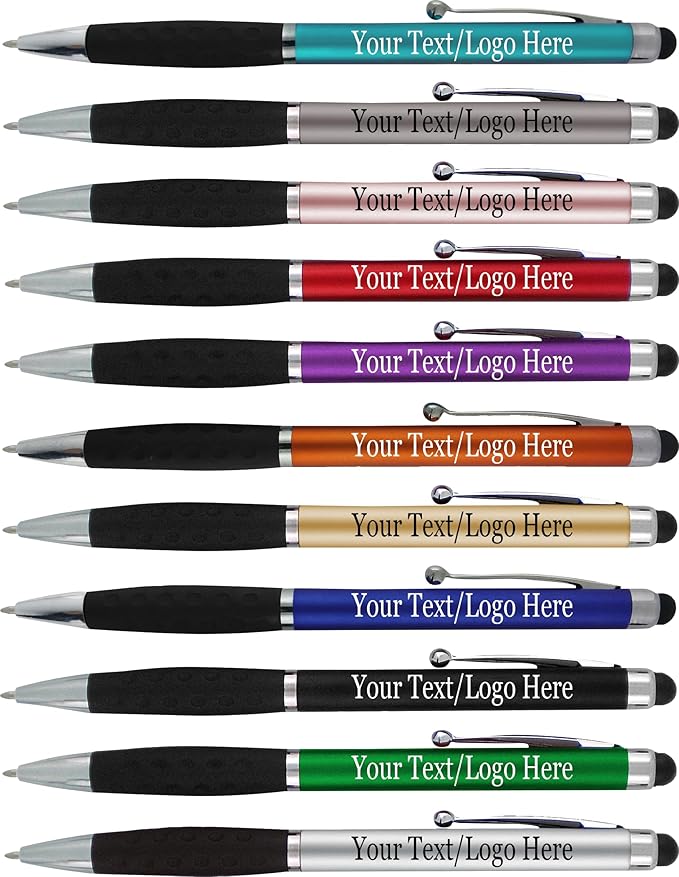 SyPen Personalized Pens With your Custom Logo or Text-600 Pack Bulk-for Businesses, Parties, and Events, 2 in 1 Ballpoint Pen & Stylus Compatible with Touchscreen Devices, Gold Barrel, Black Ink