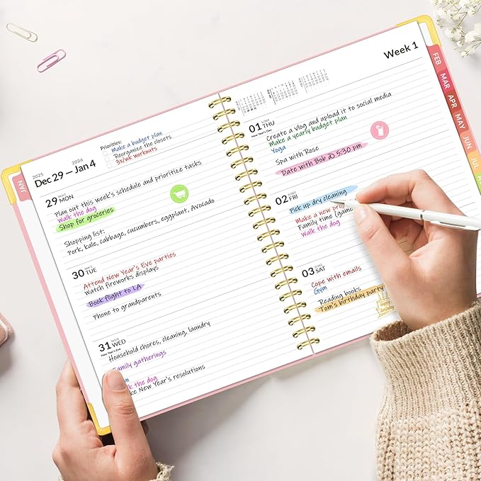 Forvencer 2026 Planner, Hardcover Calendar Planner Weekly and Monthly, Jan 2026 - Dec 2026, 6" x 8", Spiral Agenda Book with Tabs, Exquisite Daily Journal Organizer for Home School, Purple