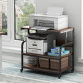 Fannova 32.3" Wide Extra Large Printer Stand, 3 Tier Printer Table with Adjustable Storage Shelf, Rolling Printer Cart with Industrial Wheels for Home Office, Rustic Brown