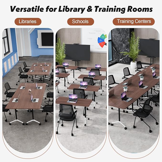 Goakwwuz Conference Room Table, Folding Conference Tables,Thicken Grey Tabletop,Flip Top Wooden Seminar Meeting Room Table for Conference Room Offices (10, Walnut, 61.0“)