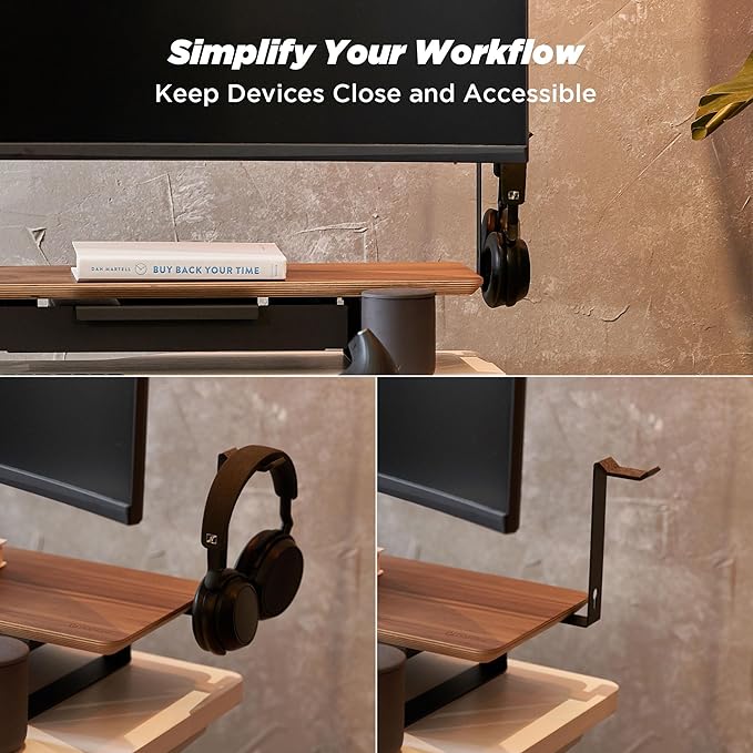 ULTRARM Moodular Add-ons Headphone Stand [Accessory Only - Requires Moodular Wooden Monitor Stand Slide Rails for Use] Black MSA-HS