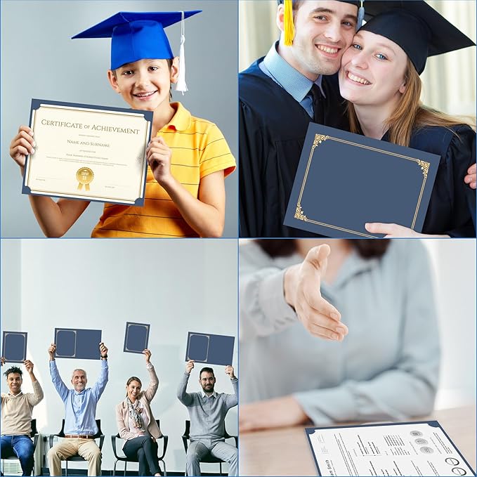 HAUTOCO Certificate Holders 50 Packs Navy Blue Diploma Covers Gold Foil Border Diploma Holders for Letter Size 8.5x11 Award Certificates, Cardstock, Document Papers