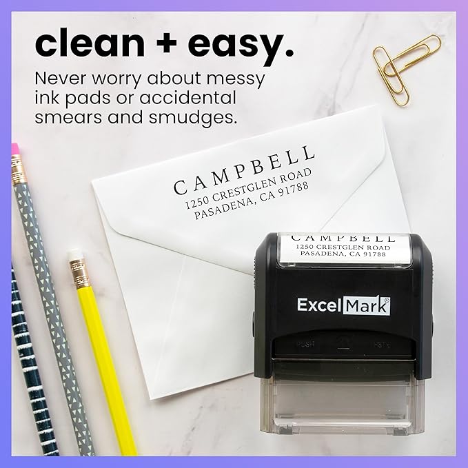 ExcelMark Personalized Return Address Stamp – Custom Self Inking Rubber Stamp (Large, Simple Classic)