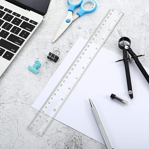 EBOOT 20 Pack Clear Plastic 12 Inch Straight Flexible Ruler with Inches and Metric for School, Classroom, Home, or Office