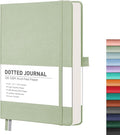 RETTACY Bullet Dotted Journal Notebook, 256 Pages, A5 Medium Size (5.7'' × 8.3''), Leather Hardcover, 120 GSM Thick Paper, for Bullet Journaling, Planning, Tracking (Light Green)